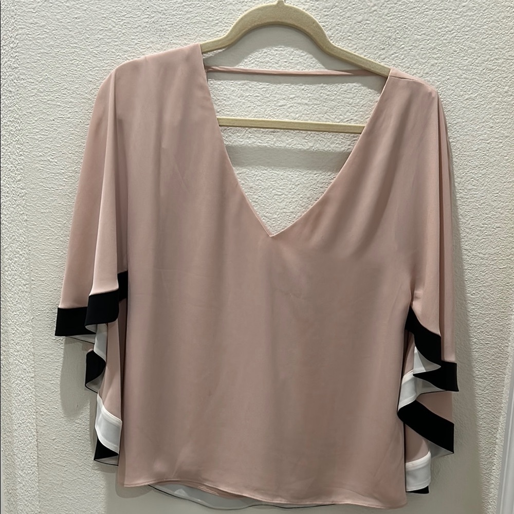 BCBG Elegant Women's Pink Blouse with Black and White Accents